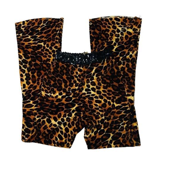 10/25🦋 Leopard Print Fuzzy Flare Costume Pants w/Black Sequin Waistband - Medium - Picture 8 of 15